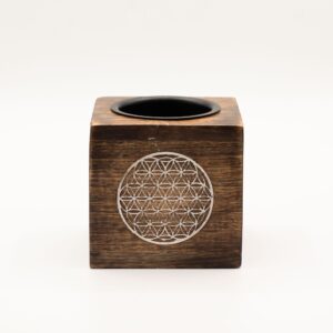 Square Mango Wood Oil Burner - Flower of Life