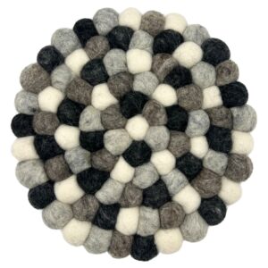 Felt Ball Round Placemat- 20cm Multi  Grey Colour