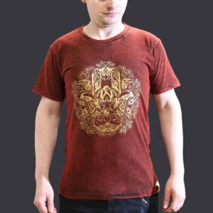 Small Stone Washed Teashirt - Hamsa - Maroon