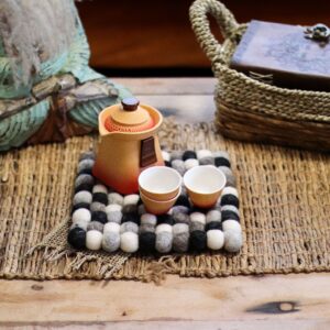 Felt Ball Square Placemat - 20cm Multi  Grey Colour