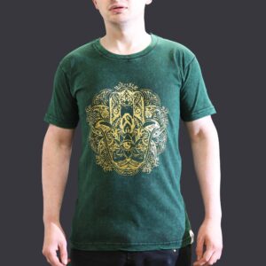 Small Stone Washed Teashirt - Hamsa - Green