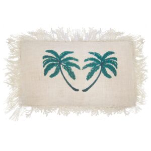 1x Linen Cushion 30x50cm Palm Tree with Fringe
